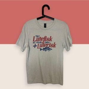 🐠 TRY LUTEFISK AT YOUR OWN LUTERISK NORWEGIAN SOUVENIR T-SHIRT SMALL